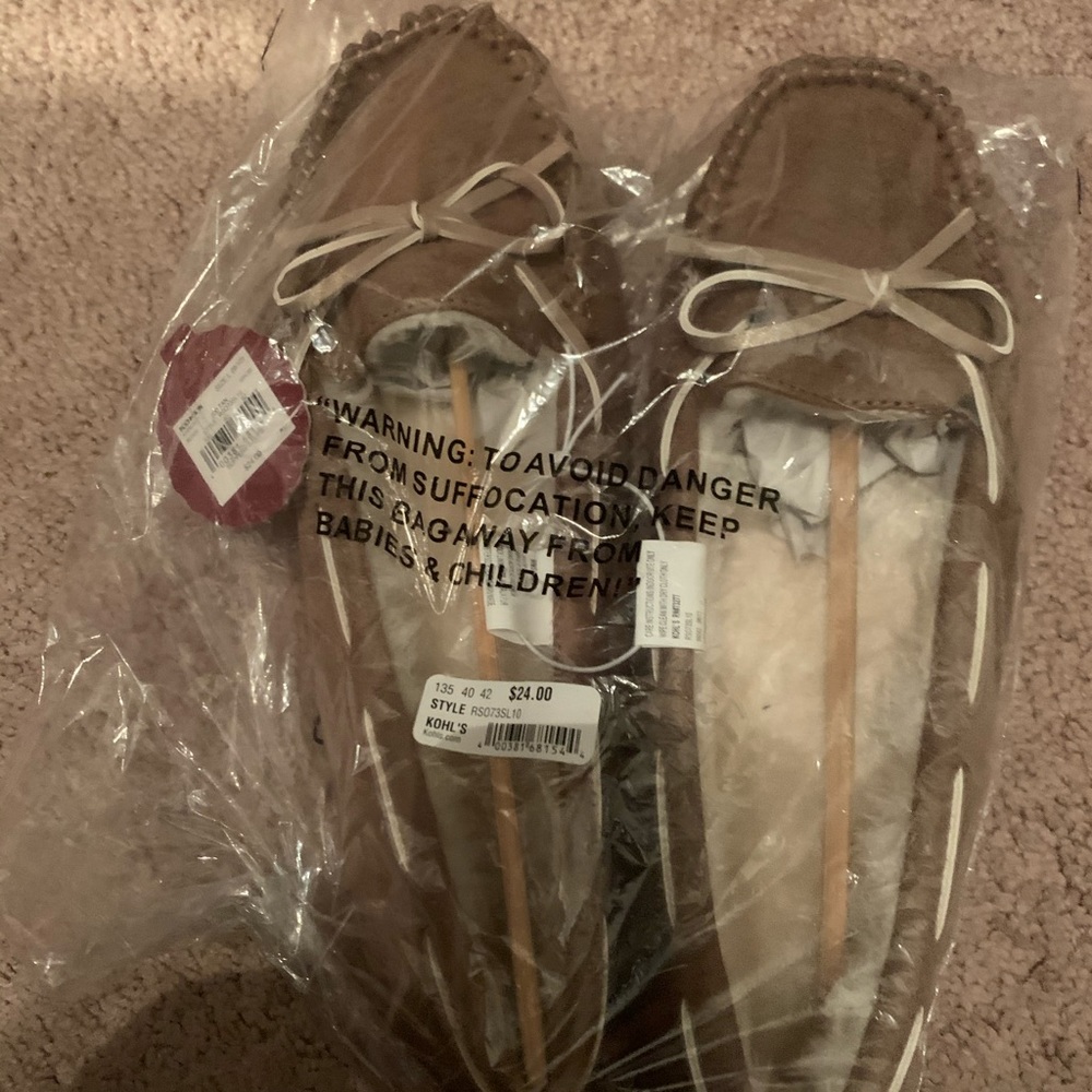 Tan moccasins
